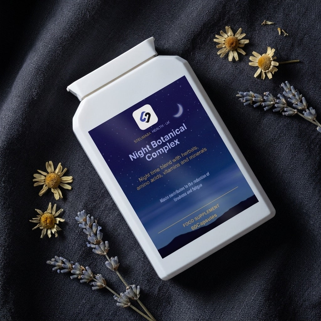 Night Botanical Complex flat lay with dried chamomile and lavender
