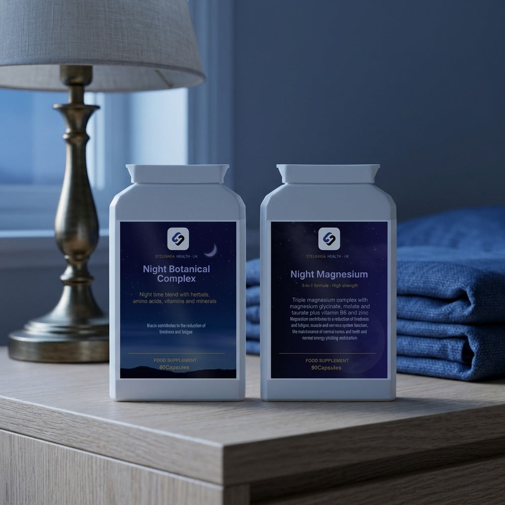 Night Duo pair on a bedside table at dusk — lifestyle